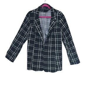 SHEIN Curve Black White Plaid Blazer Jacket Plus Size 3XL Stretch Career Classic